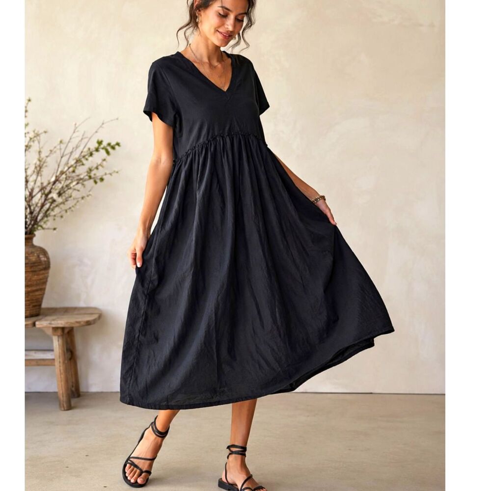 Uncle Frank Womens Peasant Dress Black Women's Size Small 100% Cotton Boho